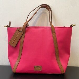 NWOT Fossil Ava Satchel pink with brown leather trim removable shoulder strap